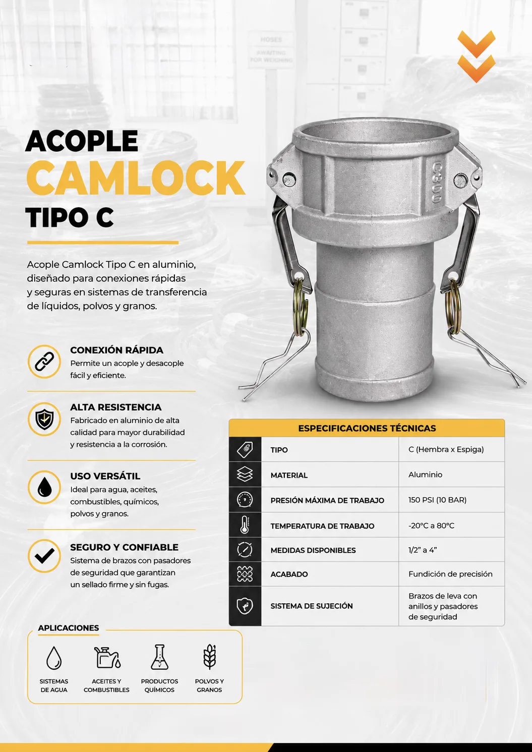 Ficha técnica — Acople Camlock Tipo C