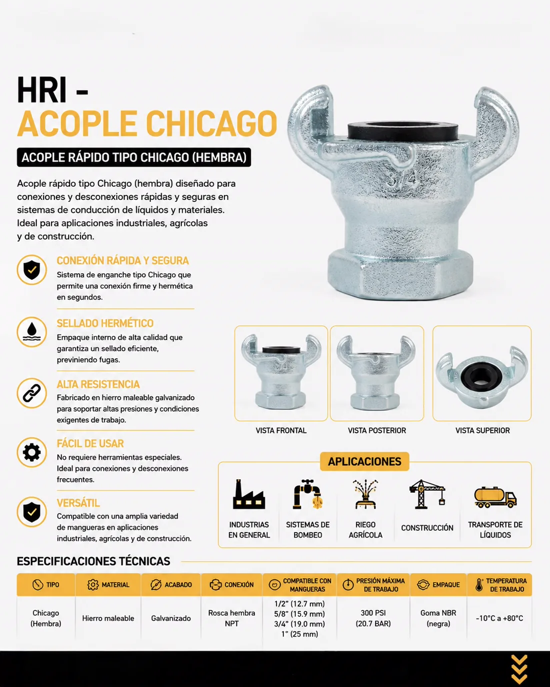 Ficha técnica — Acople Chicago Hembra (HRI)