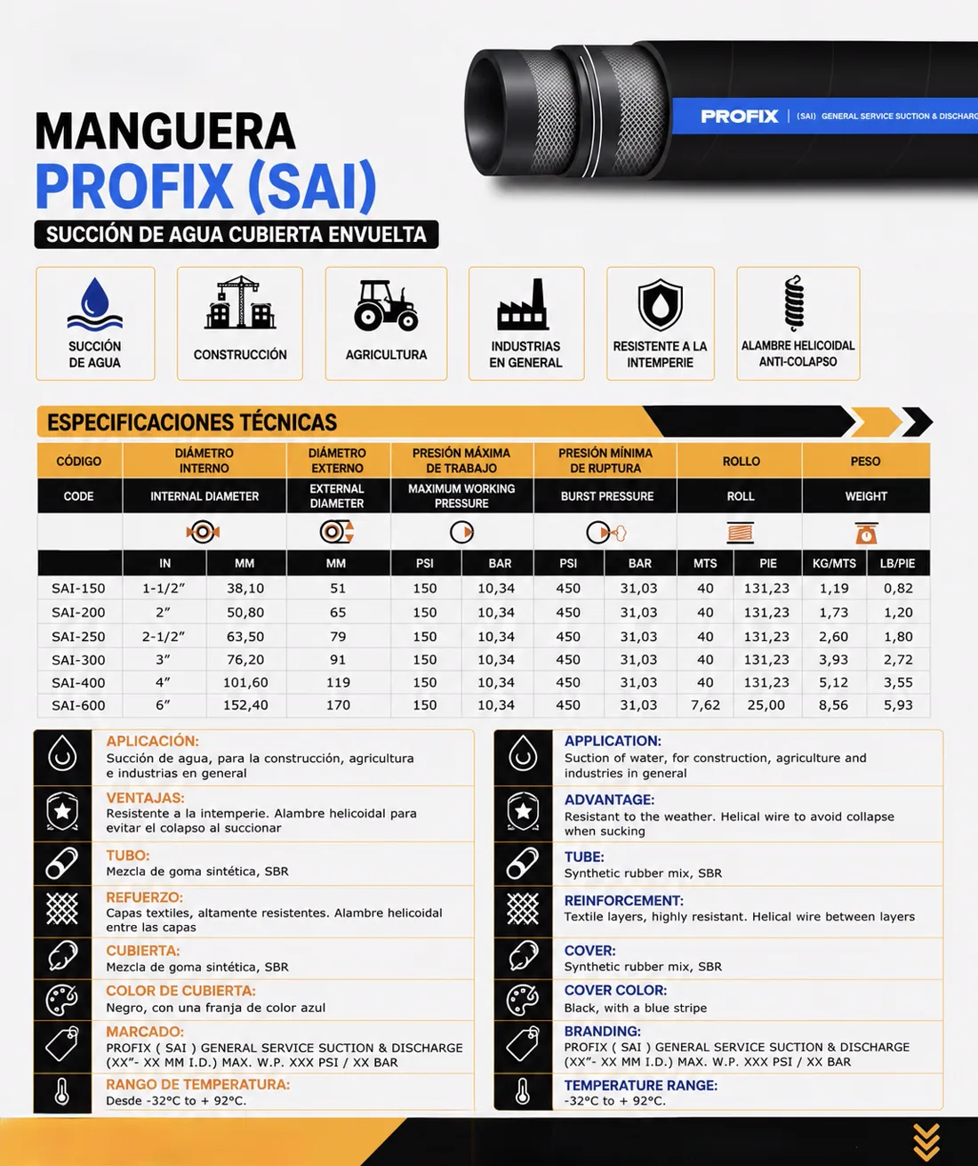 Datasheet — Wrapped-Cover Water Suction Hose (SAI)